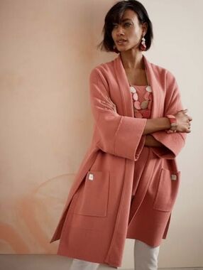 Marla Wynne x Chico's Kimono Sweater Oversized Medium Desert Rose Open Cardigan